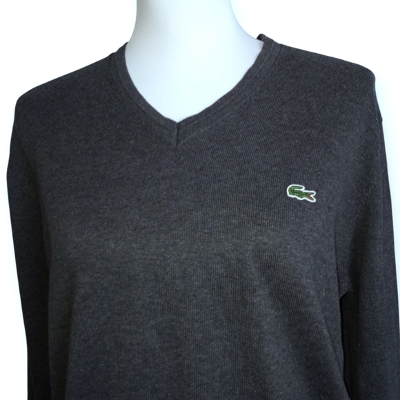 Lacoste Men's Gray V-Neck Sweater Classic Knit SZ.L-5 EUC - Picture 3 of 9